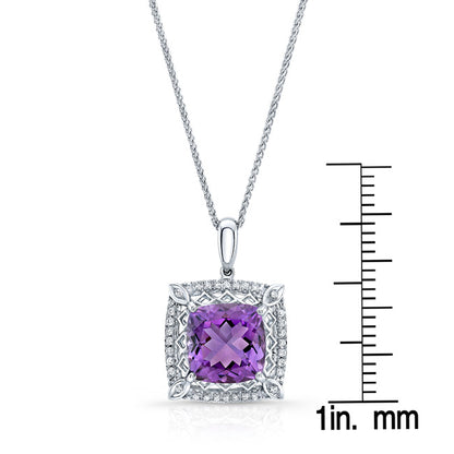 Amethyst Cushion And Diamond Pendant In 18k White Gold (10mm)