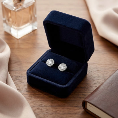 Diamond Round Halo Pendant with Diamond Bail and Studded Gallery in 18k White Gold — velvet box