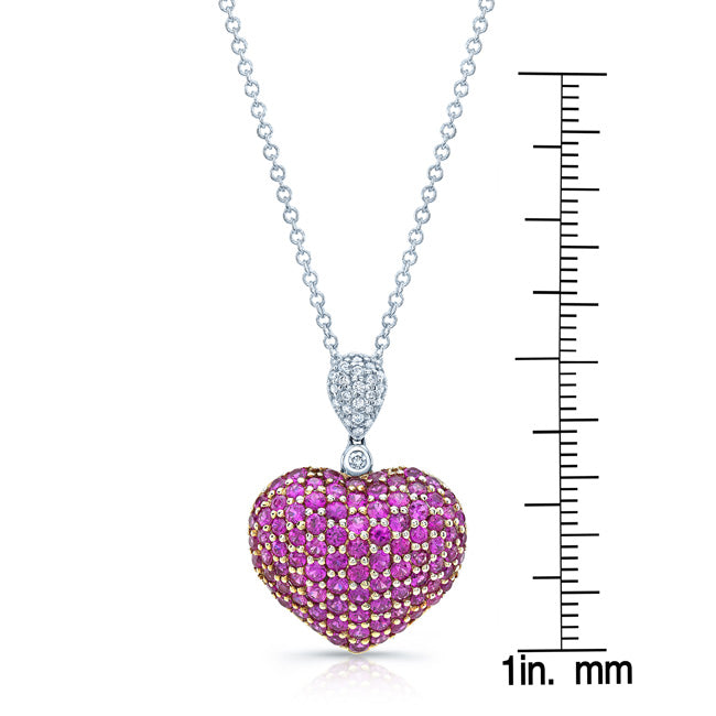 Pink Sapphire & Diamond Heart Pendant In 18k White Gold