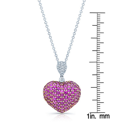 Pink Sapphire & Diamond Heart Pendant In 18k White Gold