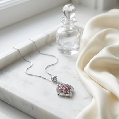 Pink Tourmaline & Diamond Necklace In 18k White Gold — atelier still life