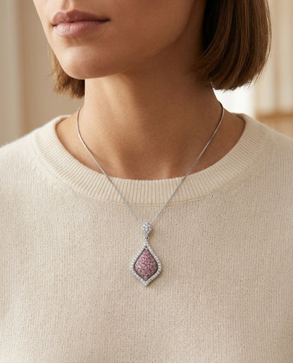 Pink Tourmaline & Diamond Necklace In 18k White Gold — editorial close-up