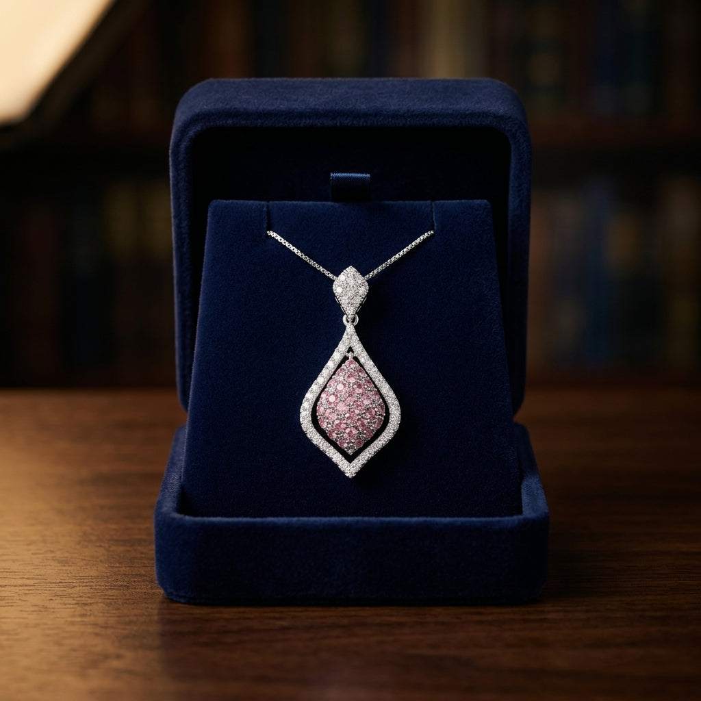 Pink Tourmaline & Diamond Necklace In 18k White Gold — gift presentation