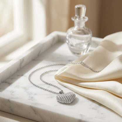 Diamond Pave Cage Bars Heart Pendant In 18k White Gold — atelier still life