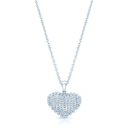 Diamond Pave Cage Bars Heart Pendant In 18k White Gold
