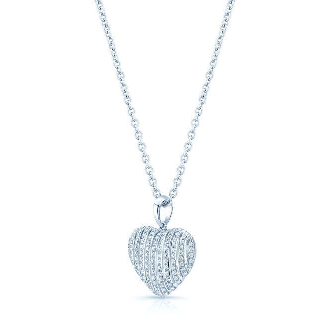 Diamond Pave Cage Bars Heart Pendant In 18k White Gold