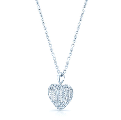 Diamond Pave Cage Bars Heart Pendant In 18k White Gold
