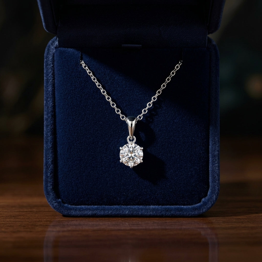 Diamond Round Solitaire Pendant (0.75ct) In 18k White Gold, 16 Inch — gift presentation