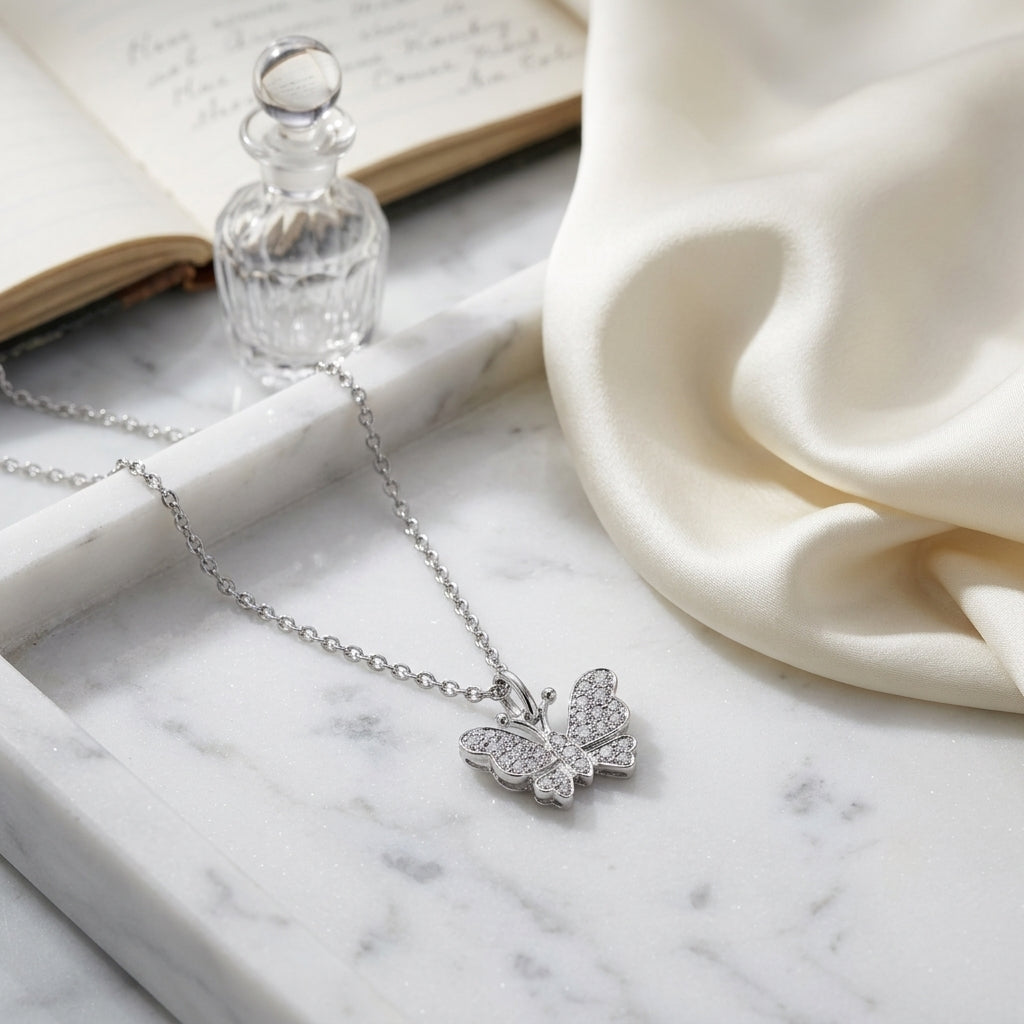 Pave Diamond Butterfly Pendant In 18k White Gold (1/6 Ct.tw.) — atelier still life