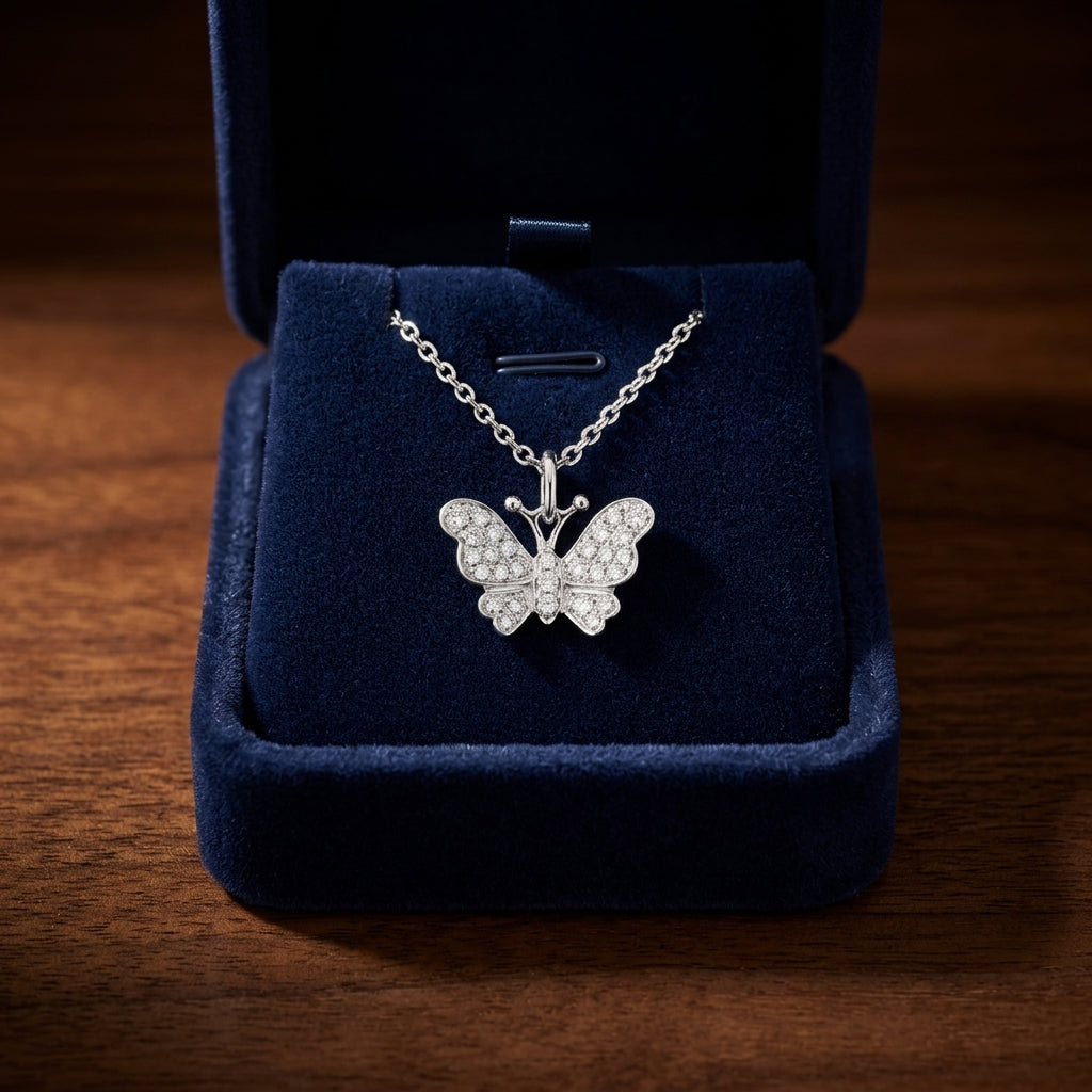 Pave Diamond Butterfly Pendant In 18k White Gold (1/6 Ct.tw.) — gift presentation
