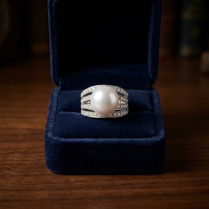 Freshwater Pearl And Diamond Ring In 18k White Gold — gift presentation