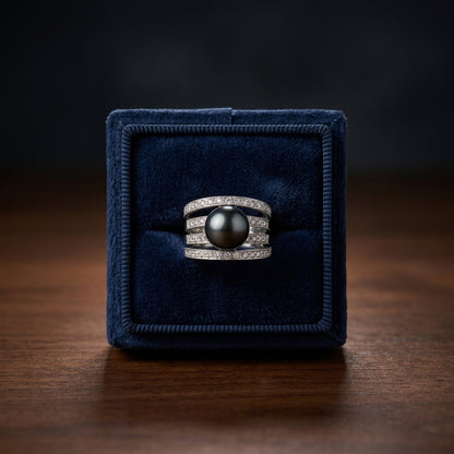 Black South Sea Pearl And Diamond Ring In 18k White Gold - (cloned) — gift presentation