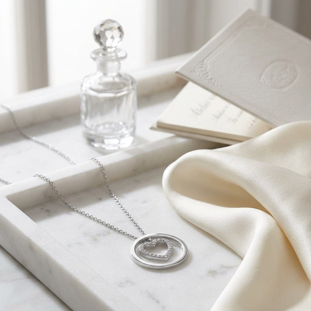 Diamond Heart In Circle Pendant In 18k White Gold 16-inch Chain — atelier still life