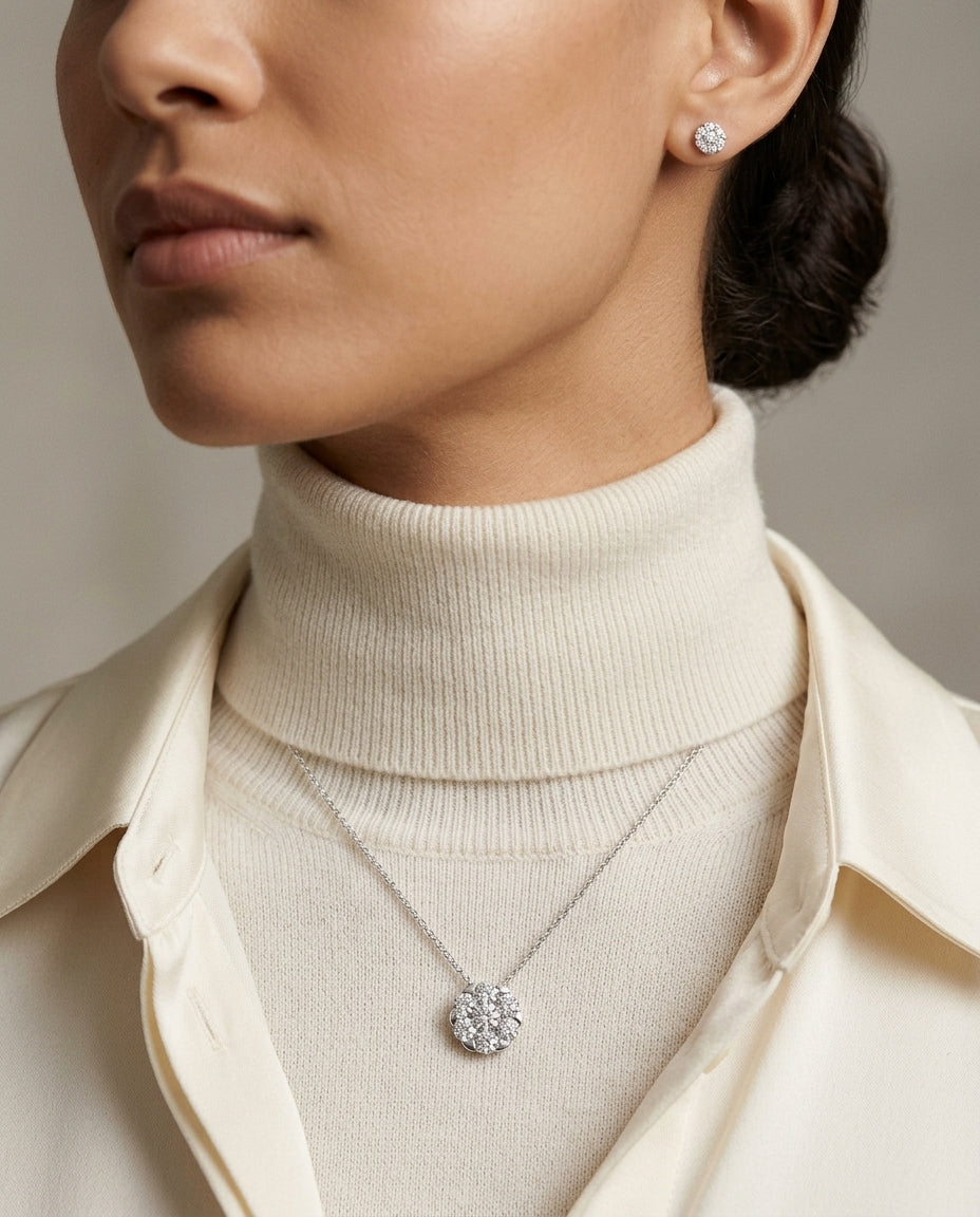 Coronet Solitaire Pendant In 18k White Gold (1.5 Ctw, 17-in Rolo Chain) — editorial close-up