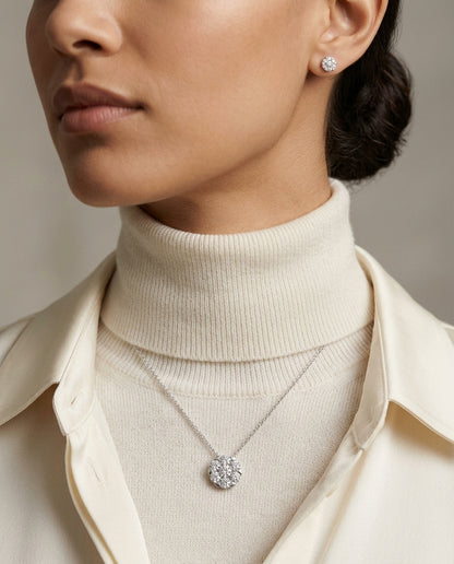Coronet Solitaire Pendant In 18k White Gold (1.5 Ctw, 17-in Rolo Chain) — editorial close-up