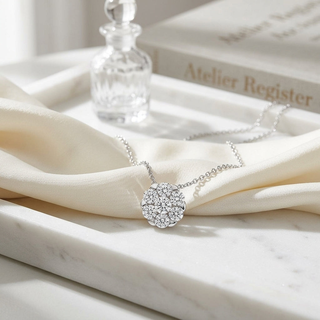 Diamond Coronet Solitaire Pendant In 18k White Gold (3/4 Ct.tw), 18 Inch Chain — atelier still life