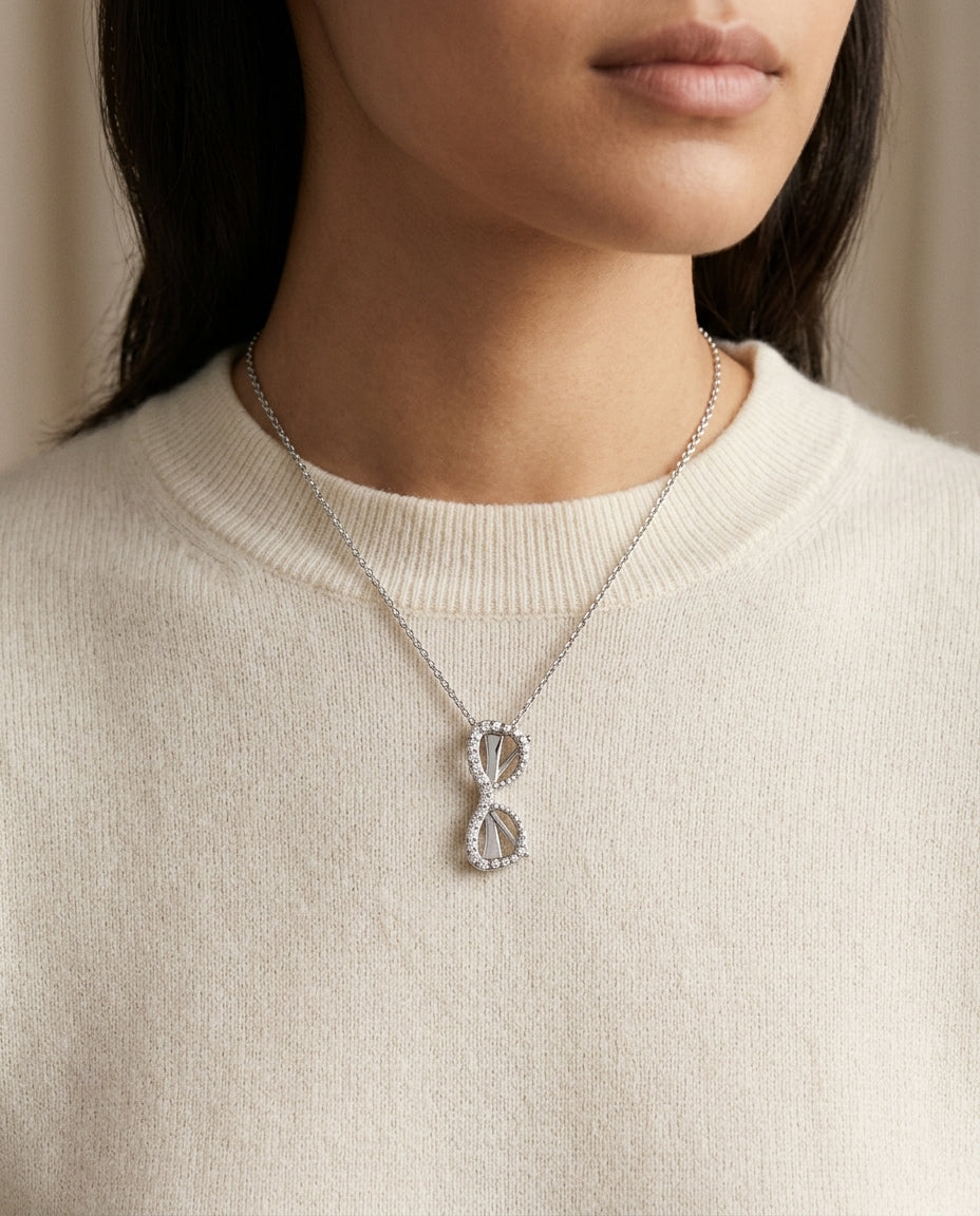 Diamond Sunglasses Pendant In 18k White Gold — editorial close-up