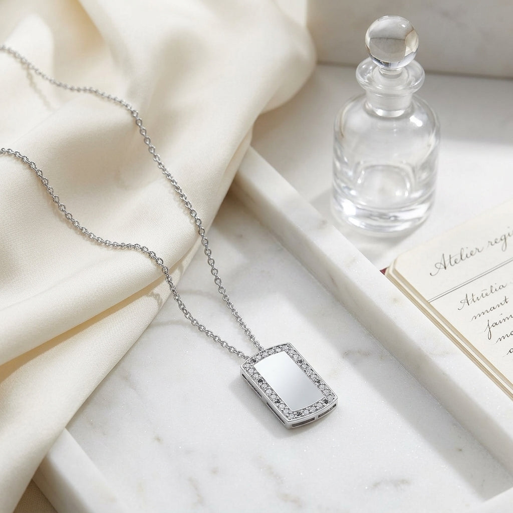 Diamond Dog Tag In 18k White Gold — atelier still life