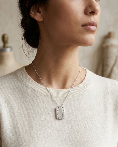 Diamond Dog Tag In 18k White Gold — editorial close-up