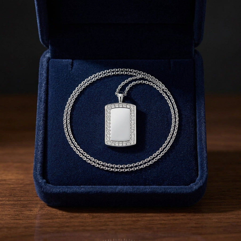 Diamond Dog Tag In 18k White Gold — gift presentation