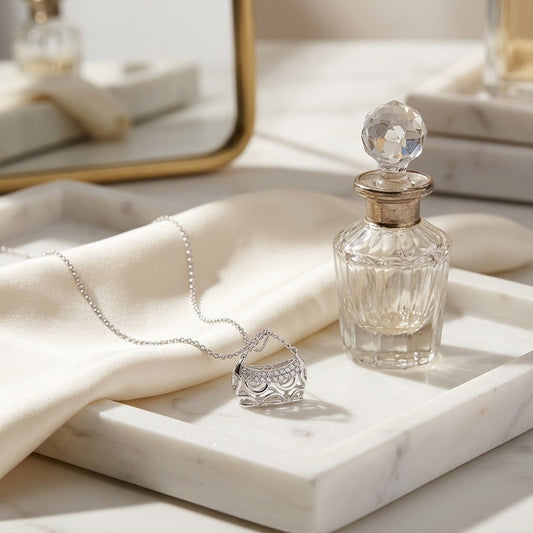Diamond Handbag Pendant in 18k White Gold — marble silk