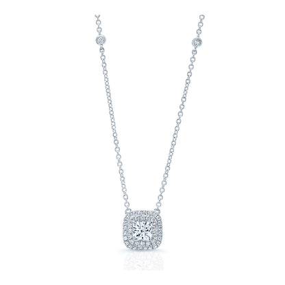 Diamond Double Entourage Cushion Cut Pendant In 18k White Gold (h&a)