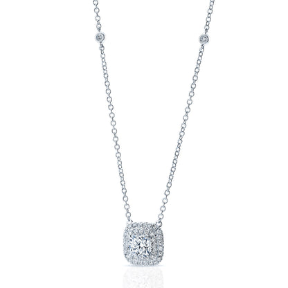 Diamond Double Entourage Cushion Cut Pendant In 18k White Gold (h&a)