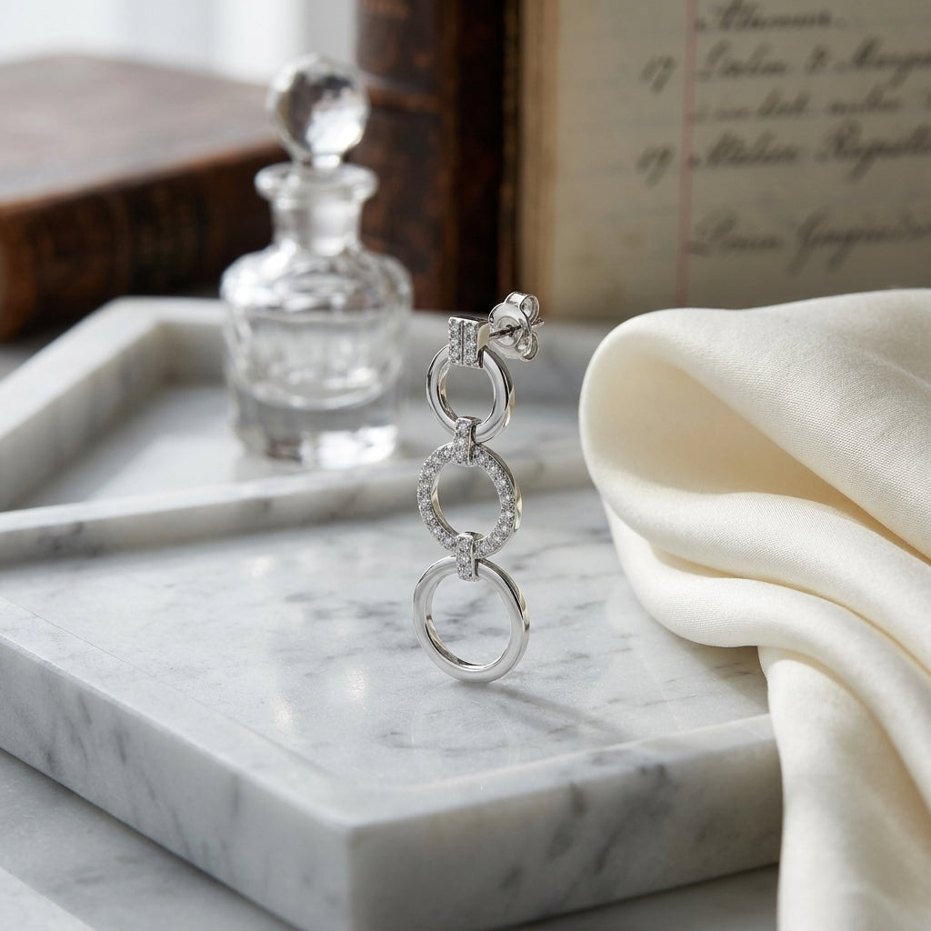 Diamond Triple Circle Dangle Earrings In 18k White Gold — atelier still life
