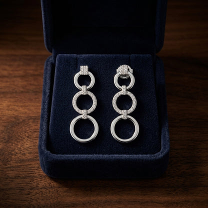 Diamond Triple Circle Dangle Earrings In 18k White Gold — gift presentation