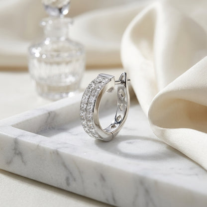 Diamond Princess Cut Invisible Set Hoop Earrings In 18k White Gold (2 Ctw) — atelier still life