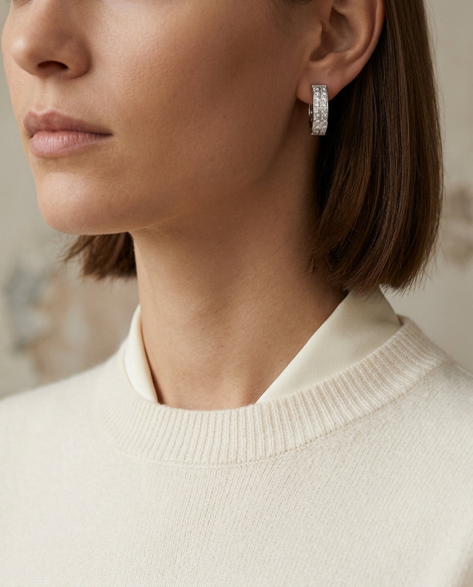 Diamond Princess Cut Invisible Set Hoop Earrings In 18k White Gold (2 Ctw) — editorial close-up
