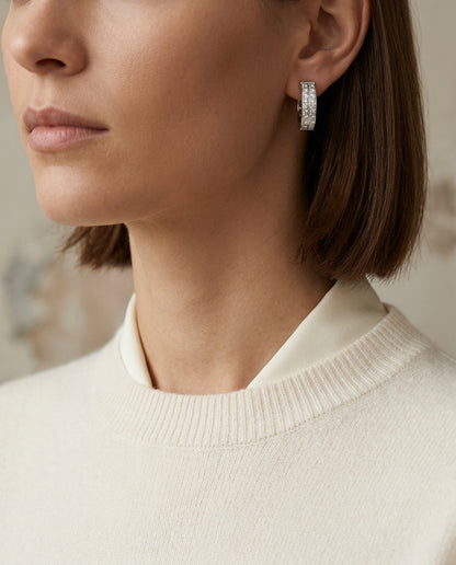 Diamond Princess Cut Invisible Set Hoop Earrings In 18k White Gold (2 Ctw) — editorial close-up