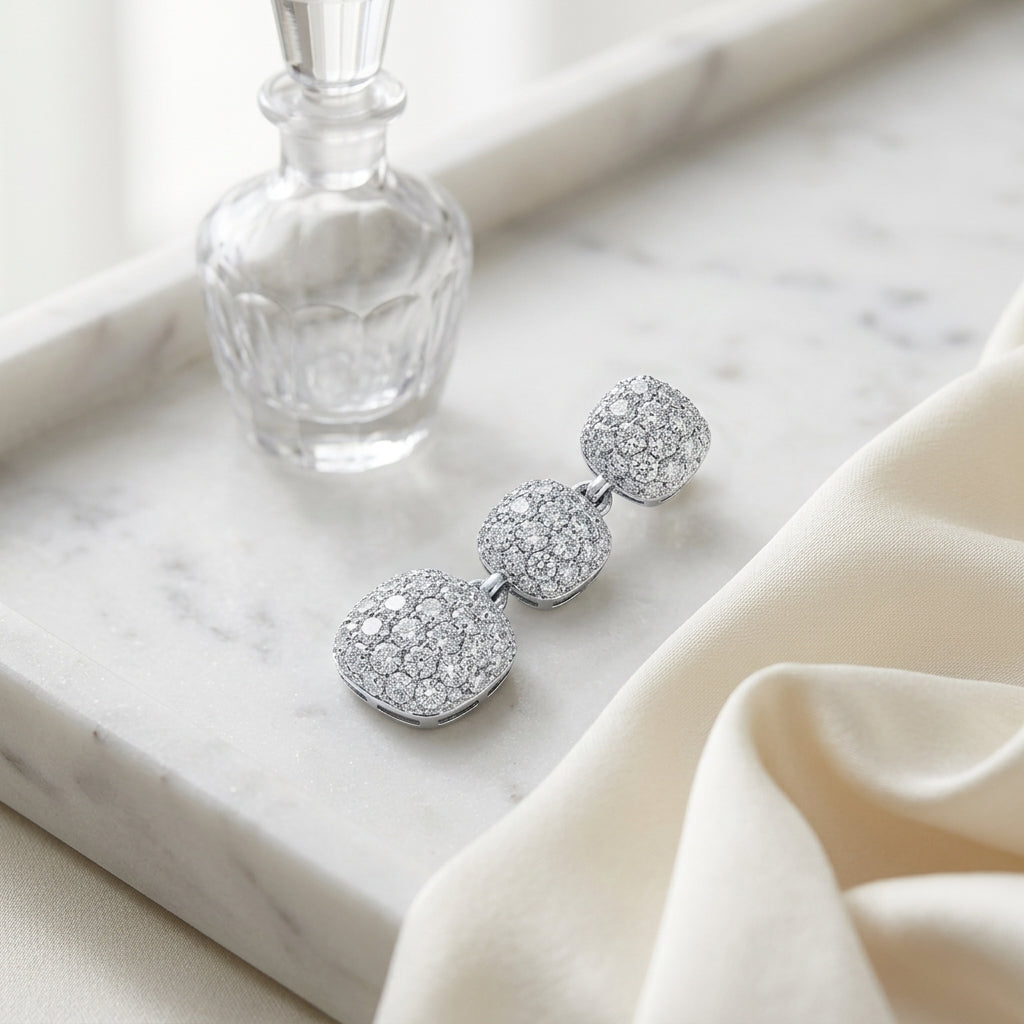 Diamond Graduated Cushion Drop Earrings In 18k White Gold — atelier still life