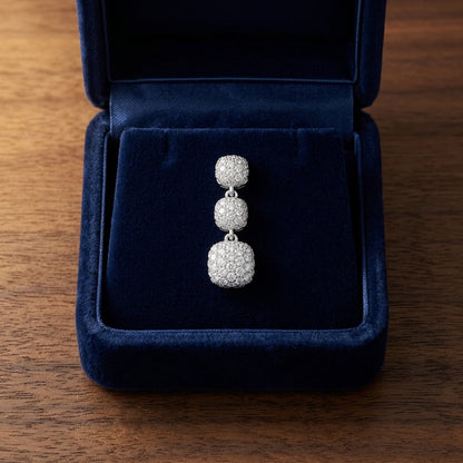 Diamond Graduated Cushion Drop Earrings In 18k White Gold — gift presentation