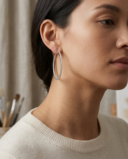 Diamond Hoop Earrings In 18k White Gold (1 1/4 Ct. Tw.) — editorial close-up