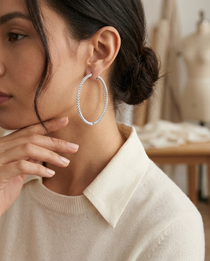 Diamond Hoop Earrings In 18k White Gold (1 1/4 Ct. Tw.) — editorial close-up