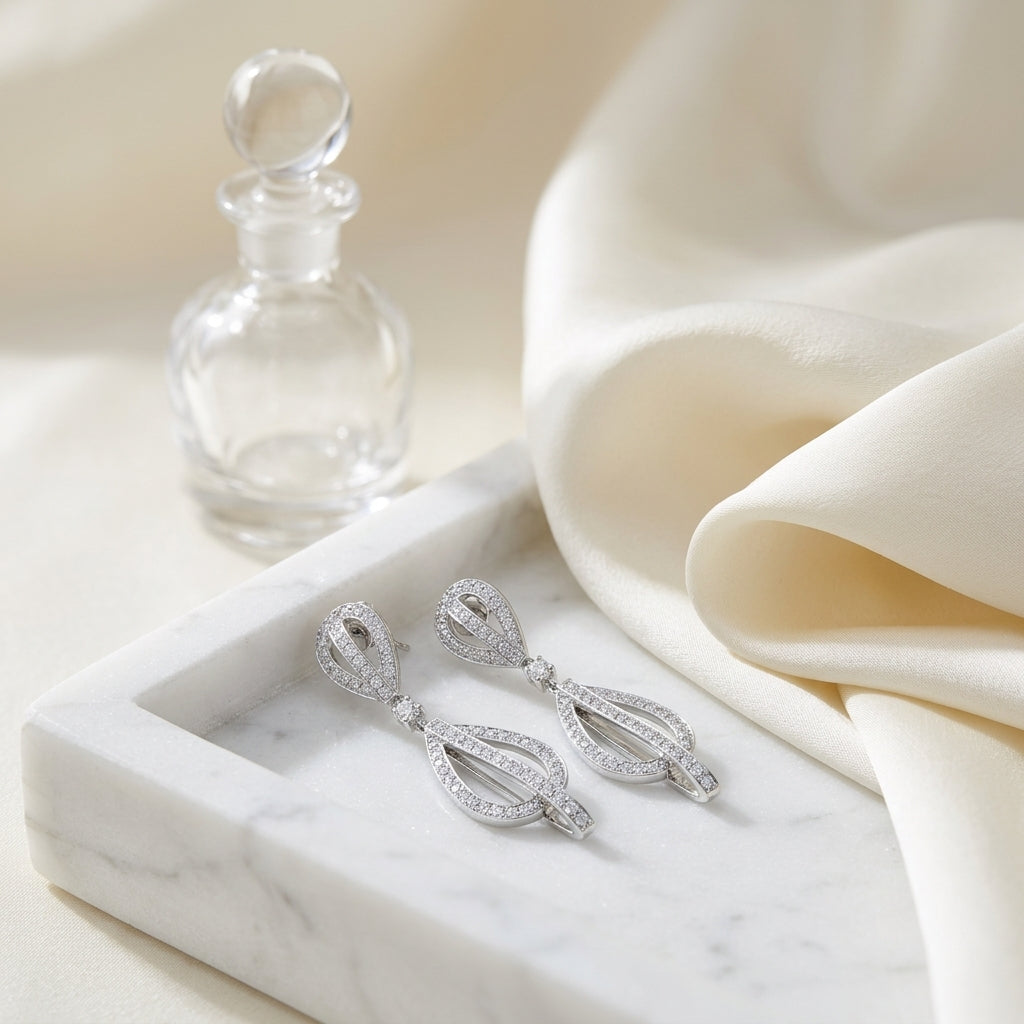 Diamond Drop Earrings In 18k White Gold (4/5 Ct. Tw,) — atelier still life