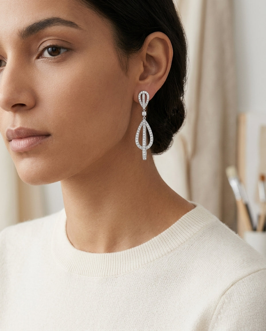 Diamond Drop Earrings In 18k White Gold (4/5 Ct. Tw,) — editorial close-up