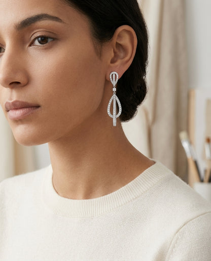 Diamond Drop Earrings In 18k White Gold (4/5 Ct. Tw,) — editorial close-up