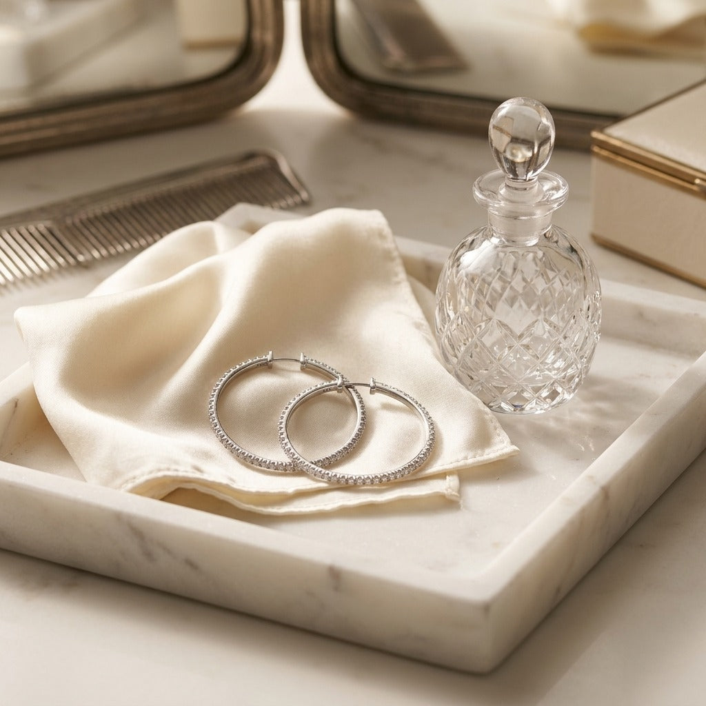Diamond Hoop Earrings In 18k White Gold — marble silk