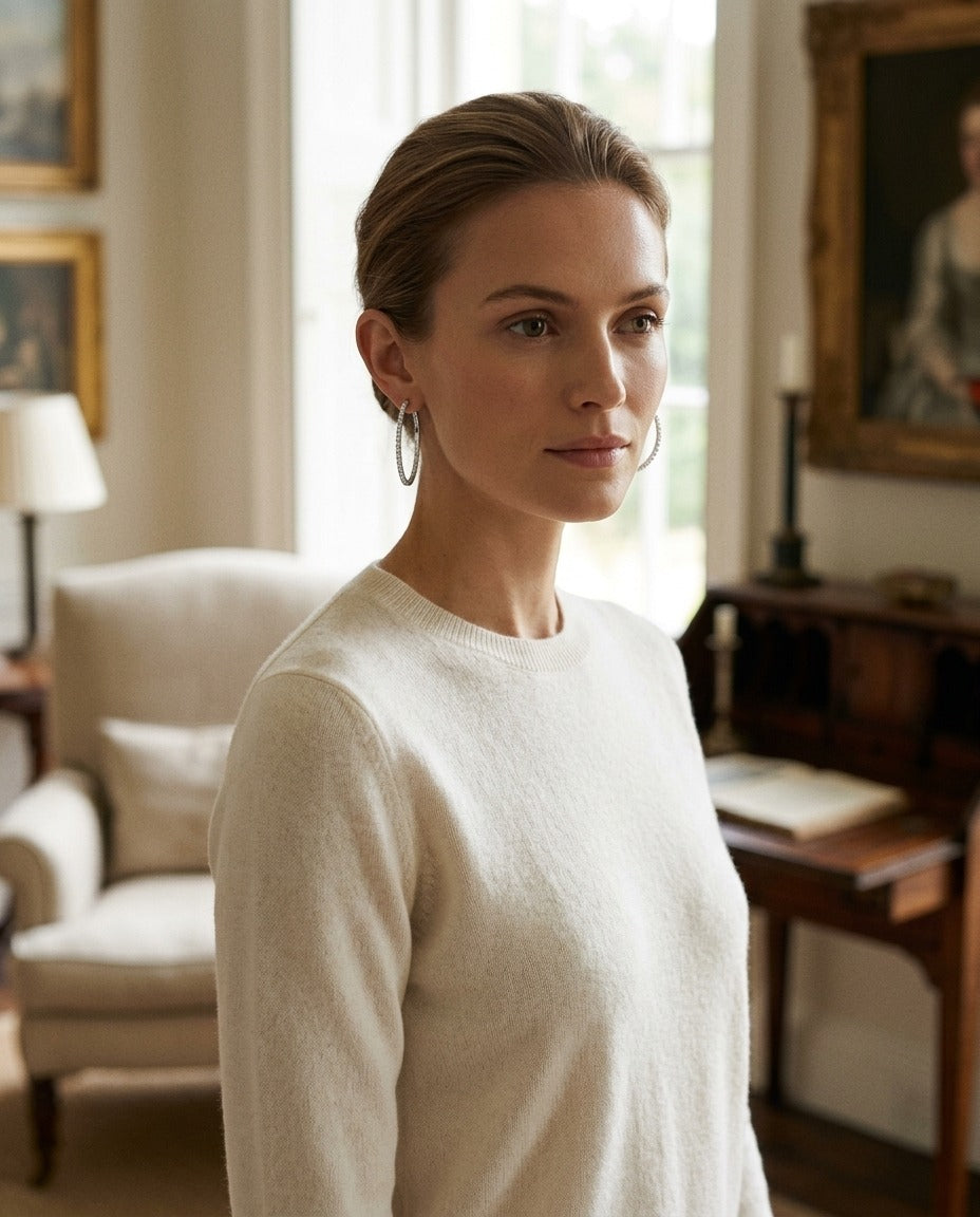 Diamond Hoop Earrings In 18k White Gold — portrait full