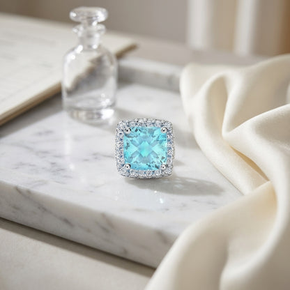Aquamarine Cushion And Diamond Earrings In 18k White Gold — atelier still life