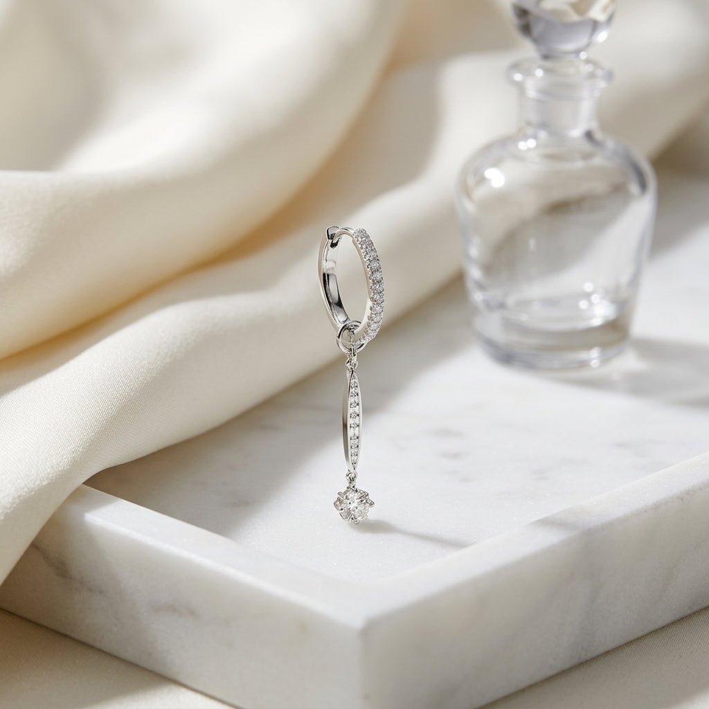 Hoop/ Drop 0.65ct Diamonds Earrings Set In 18k White Gold — atelier still life