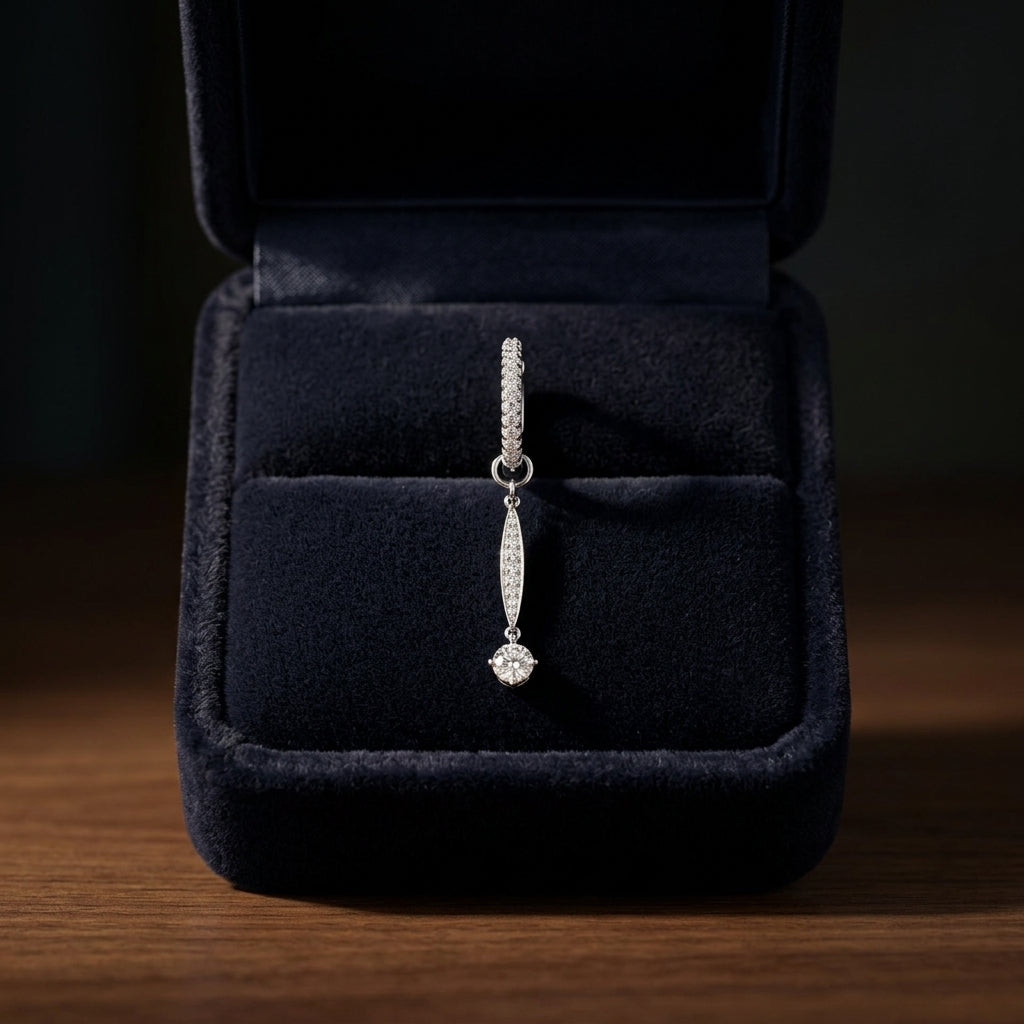 Hoop/ Drop 0.65ct Diamonds Earrings Set In 18k White Gold — gift presentation