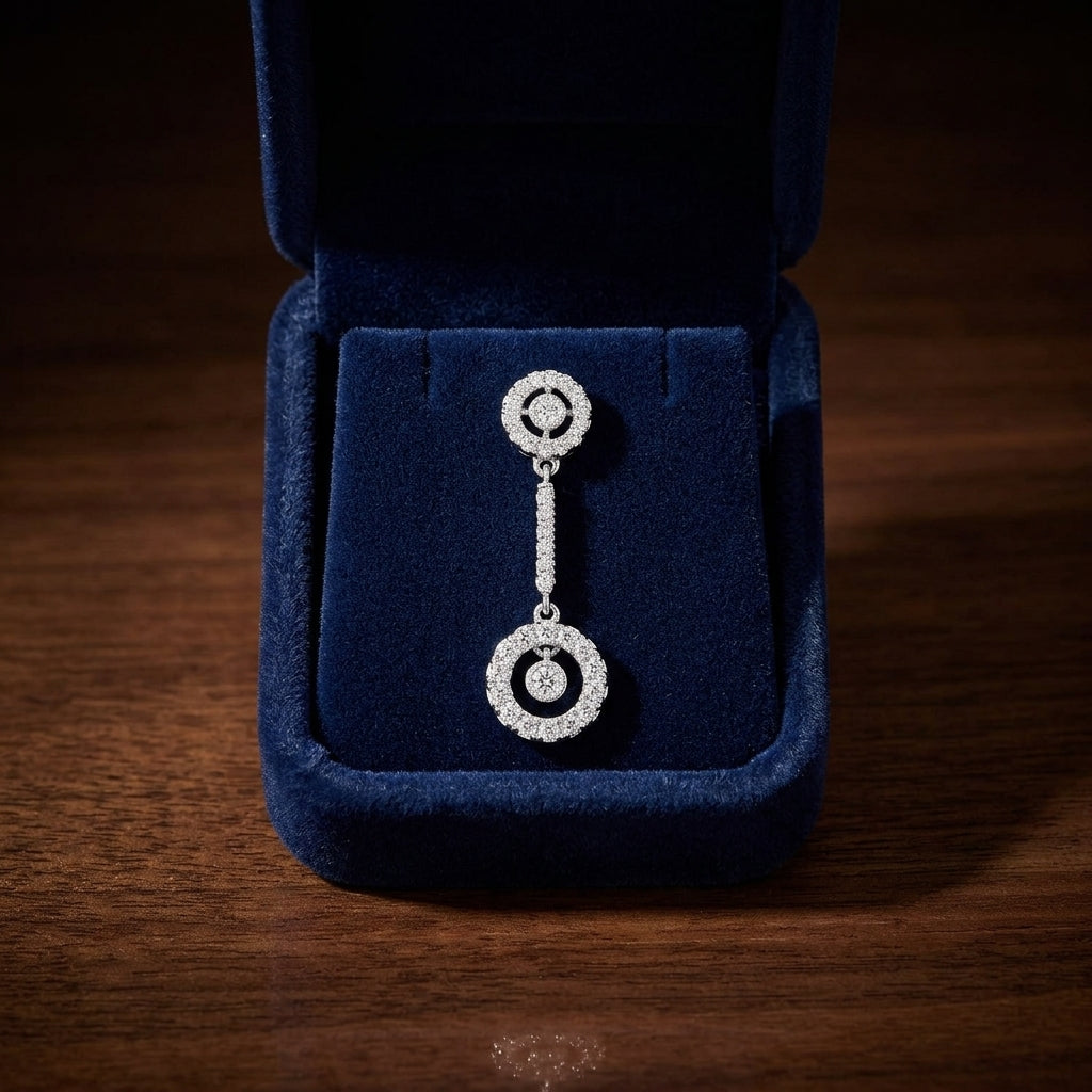 Diamond Double Dangle Bullseye Earrings In 18k White Gold — gift presentation