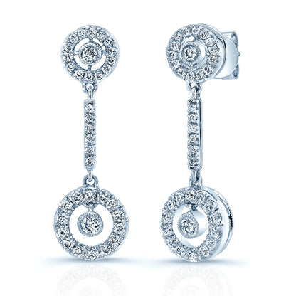 Diamond Double Dangle Bullseye Earrings In 18k White Gold