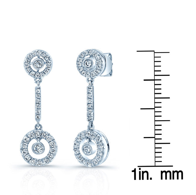 Diamond Double Dangle Bullseye Earrings In 18k White Gold