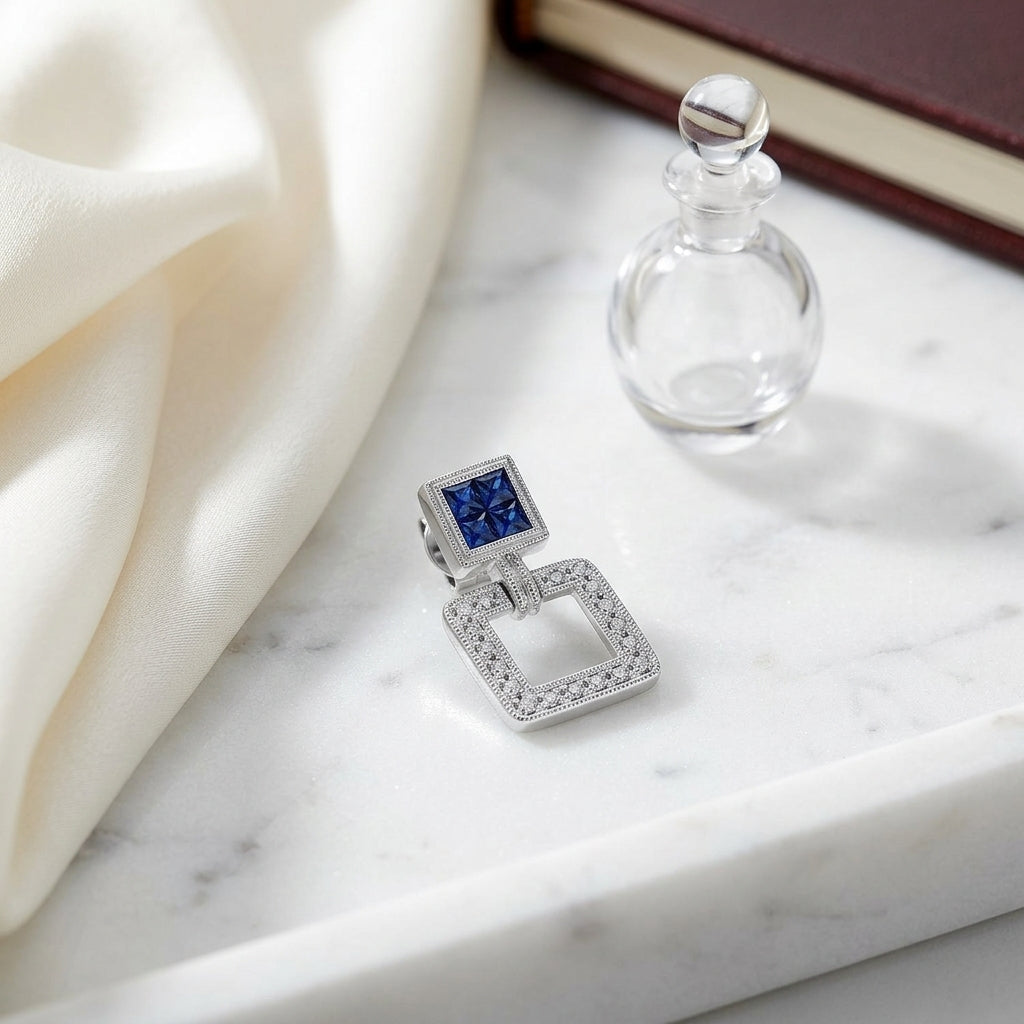 Sapphire And Diamond Art Deco Doorknocker Earrings In 18k White Gold — atelier still life