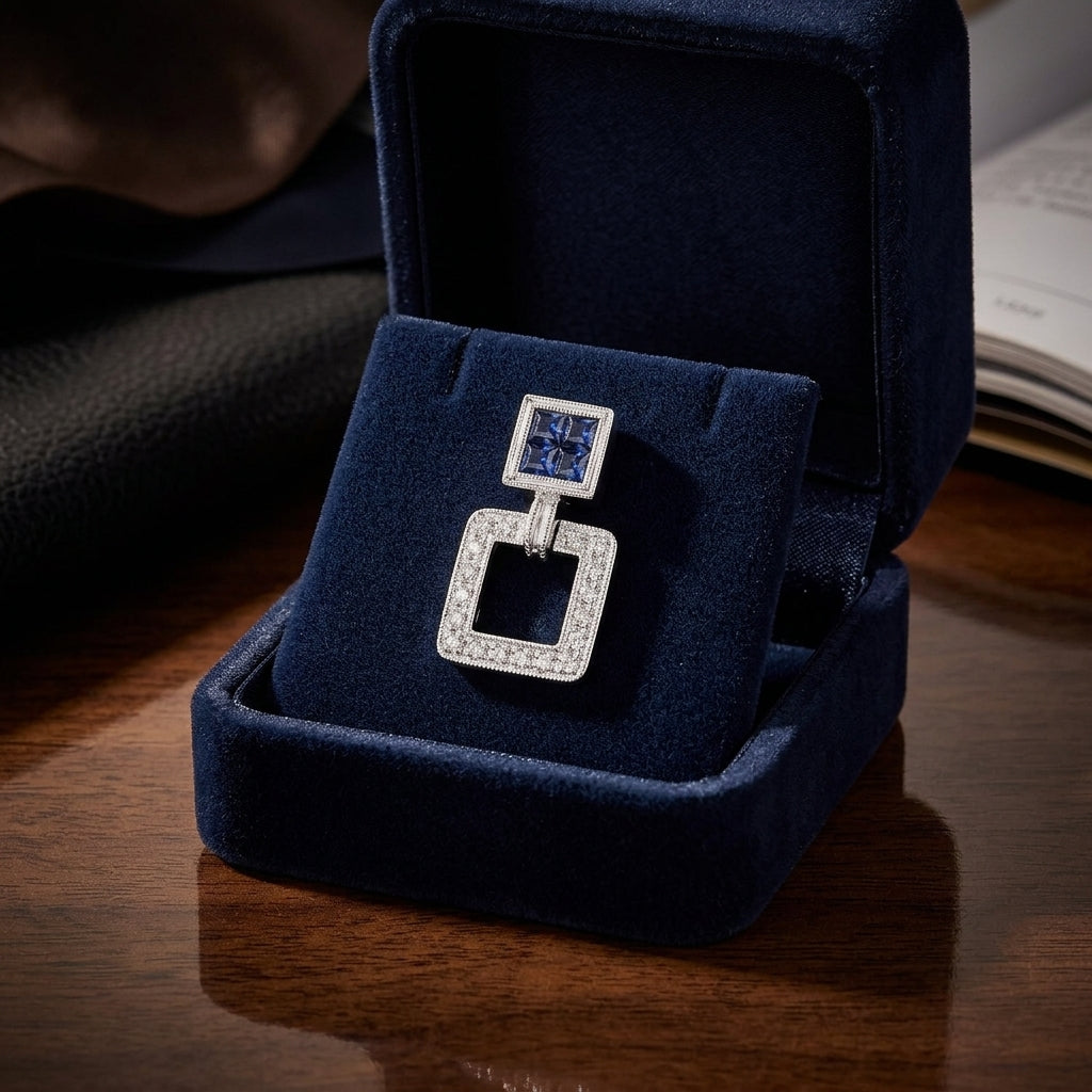 Sapphire And Diamond Art Deco Doorknocker Earrings In 18k White Gold — gift presentation