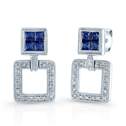 Sapphire And Diamond Art Deco Doorknocker Earrings In 18k White Gold